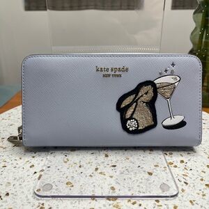 Kate Spade Blue Wallet with Bunny and Martini Design